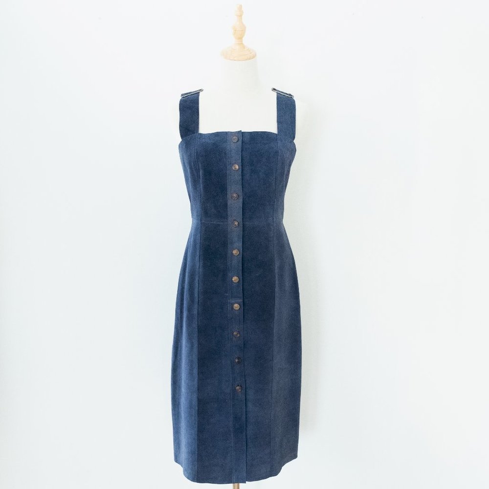 Free People Navy Button-Front Corduroy Midi Dress
